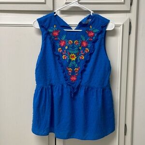 Blue No-Sleeve Blouse